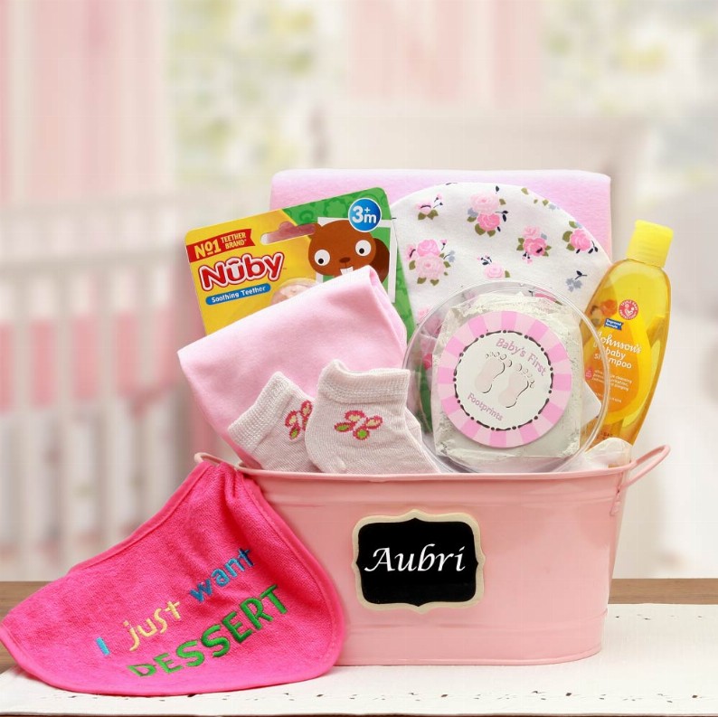 New Baby Gift Baskets - 10x10x7 inBaby Basics Gift Pail Pink