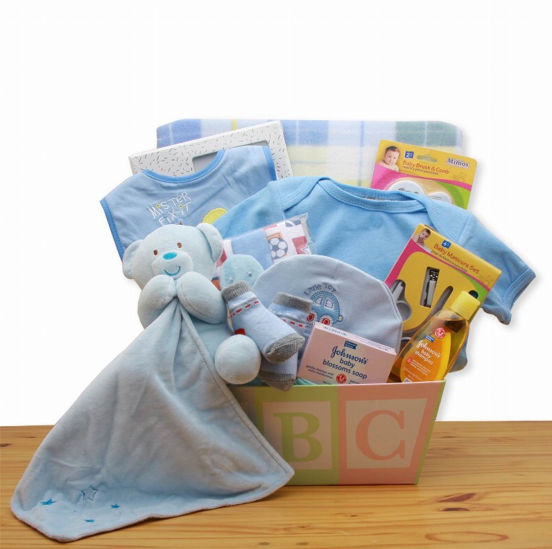 New Baby Gift Baskets - 12x12x10 inEasy as ABC New Baby Gift Basket - Blue