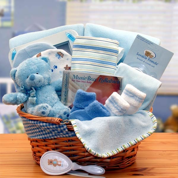 New Baby Gift Baskets - 14x12x12 inSimply The Baby Basics New Baby Gift Basket- Blue