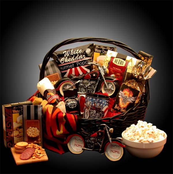 Sport Gift Baskets - 16x16x12 inHe's A Motorcycle Man Gift Basket