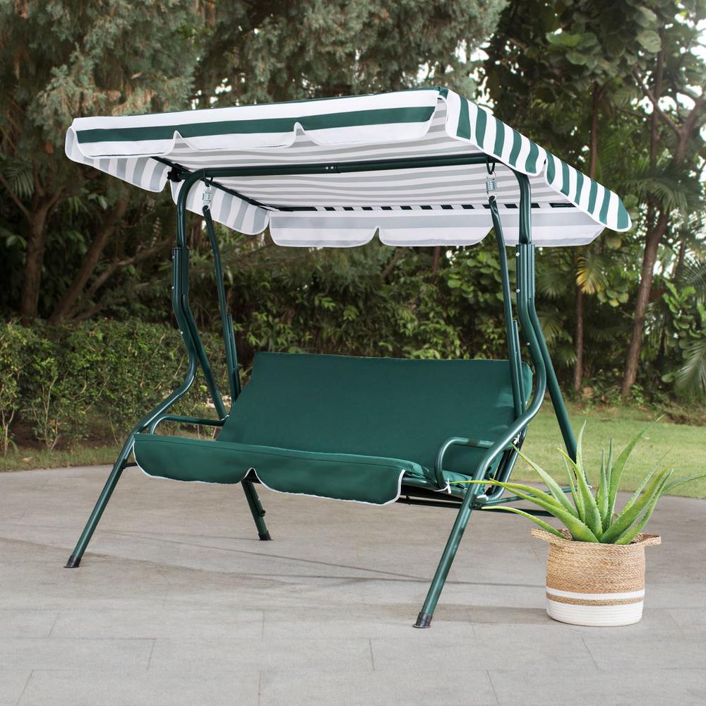 Sunjoy Green and White Covered 2-Seat Swing with Tilt Canopy