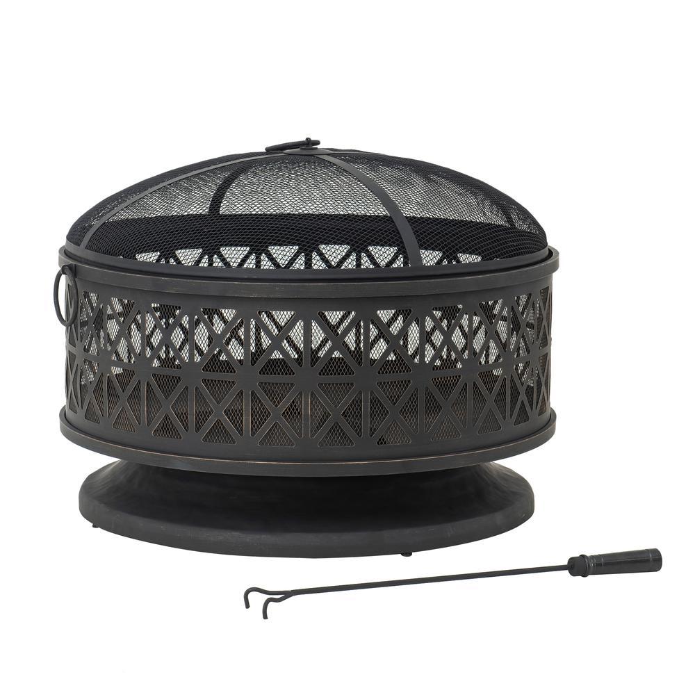 Sunjoy 30 in. Outdoor Fire Pit, Patio Black Round Wood-Burning Steel Firepit Large Fire Pits for Outside with Spark Screen and F