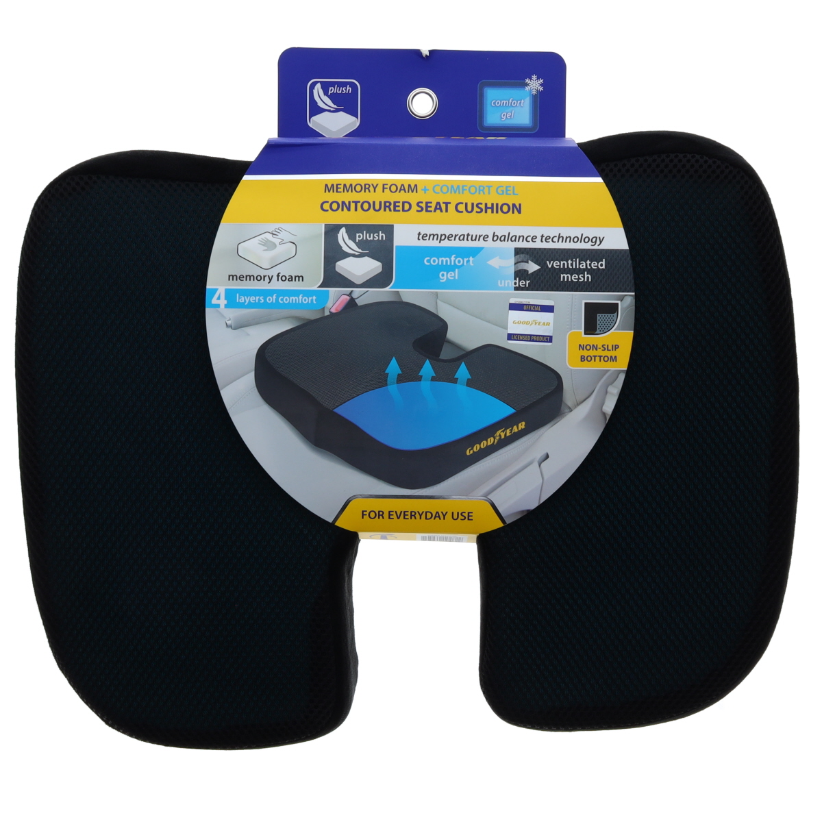 Goodyear U-Shaped Gel Seat Cushion GY1238 for Office Chair Memory Foam Non-Slip Cushion for Back Tailbone Relief Butt Pillow for