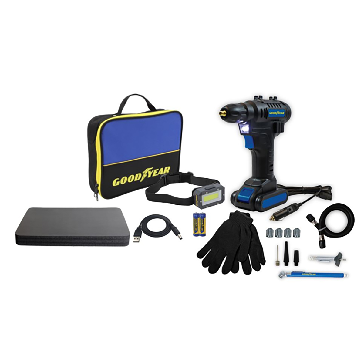 Goodyear Rechargeable Tire Maintenance Kit GY3197 Tire Inflator Portable Air Compressor 12V Roadside Emergency Kit