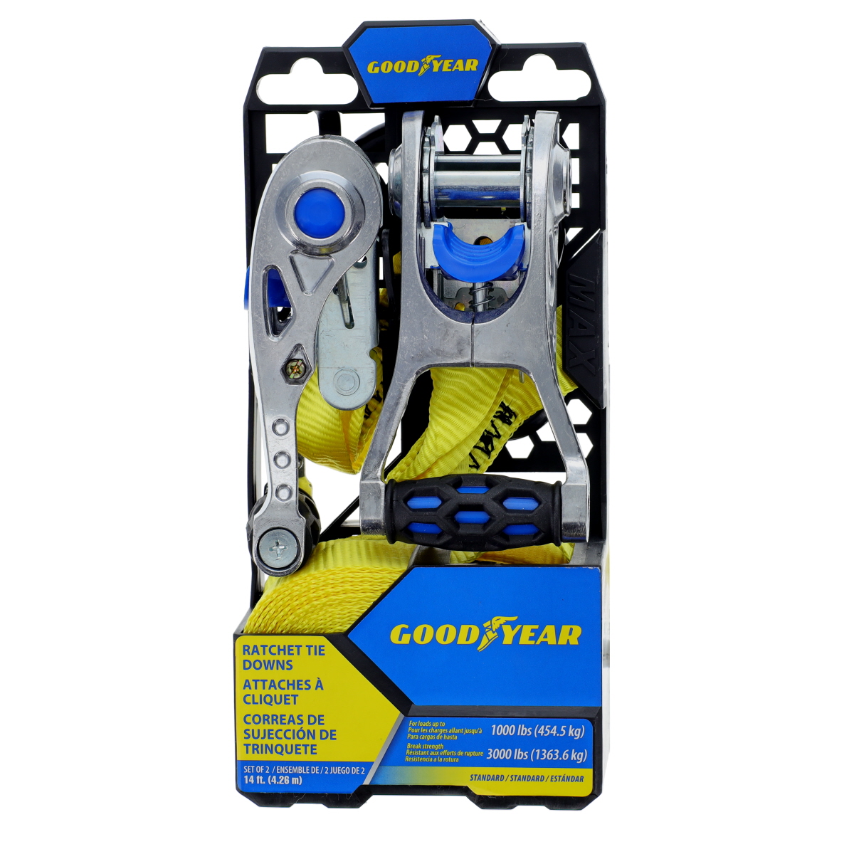 Goodyear 14FT 1000-Pound Work Load Ratchet Tie Downs GY5002 with S Hooks Pair of  Ratchet Straps - Blue