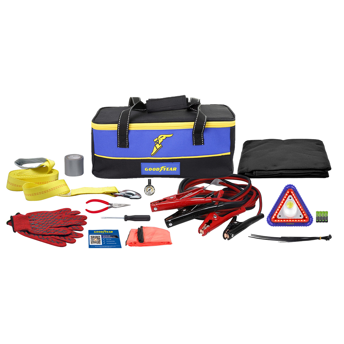 Goodyear Truck Kit GY5012 Gifts for Him Roadside Emergency Automotive Safety Kit with 16FT Jumper Cables and Visibility Items