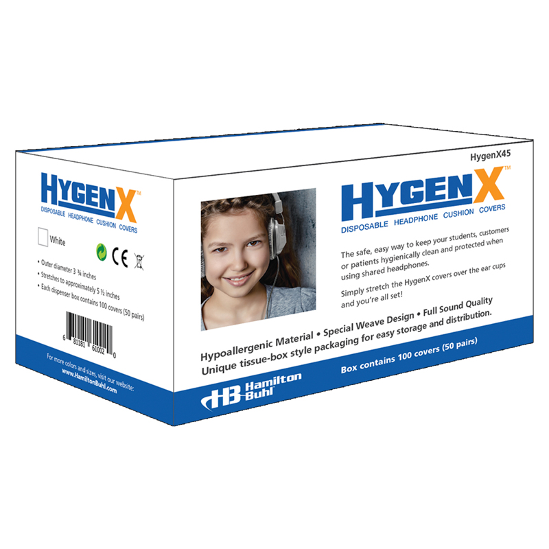 HygenX Sanitary Ear Cushion Covers, 3-3/4" White, For On-Ear Headphones & Headsets, 50 Pairs