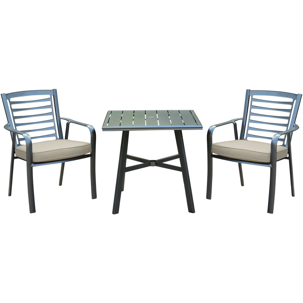 Pemberton 3pc: 2 Alum Dining Chairs w/ Cushion and 1 30" Sq Slat Tbl