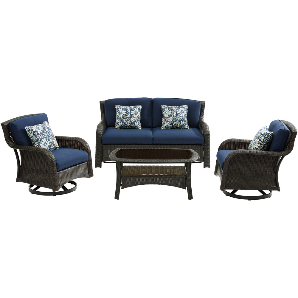 Strathmere4pc: Loveseat, 2 Swivel Gliders, Woven Coffee Table