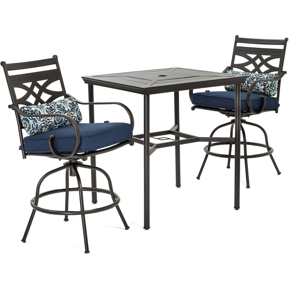Montclair 3pc High Dining: 2 Swivel Chairs, 33" Sq High Dining Table