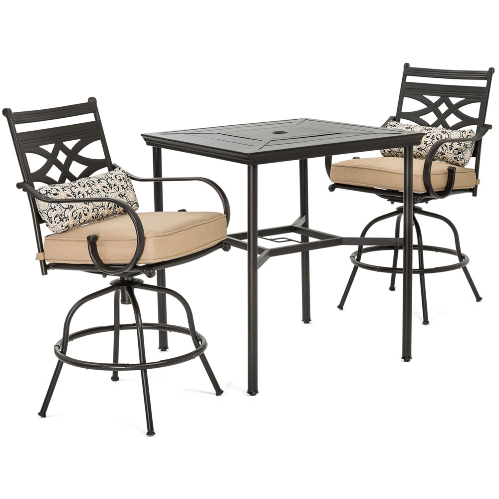 Montclair 3pc High Dining: 2 Swivel Chairs, 33" Sq High Dining Table