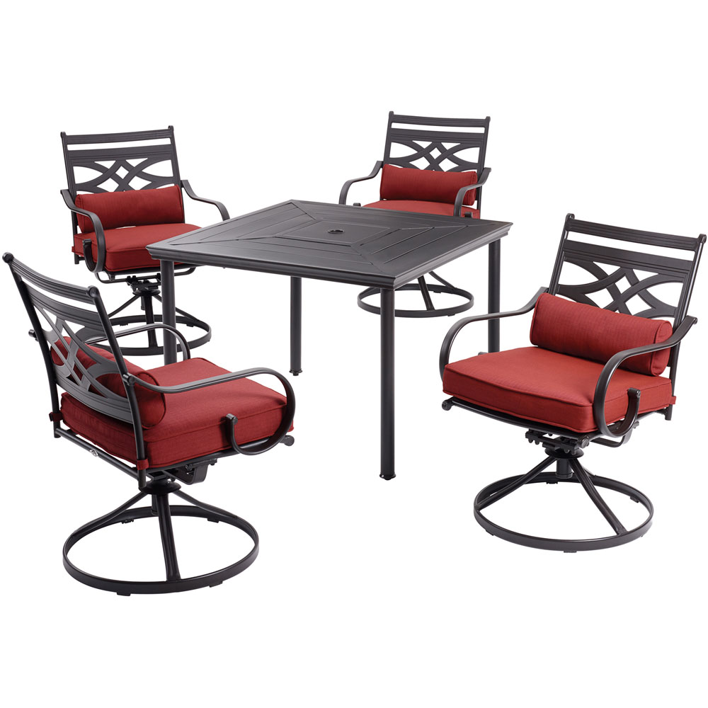 Montclair5pc: 4 Swivel Rockers, 40" Square Dining Table