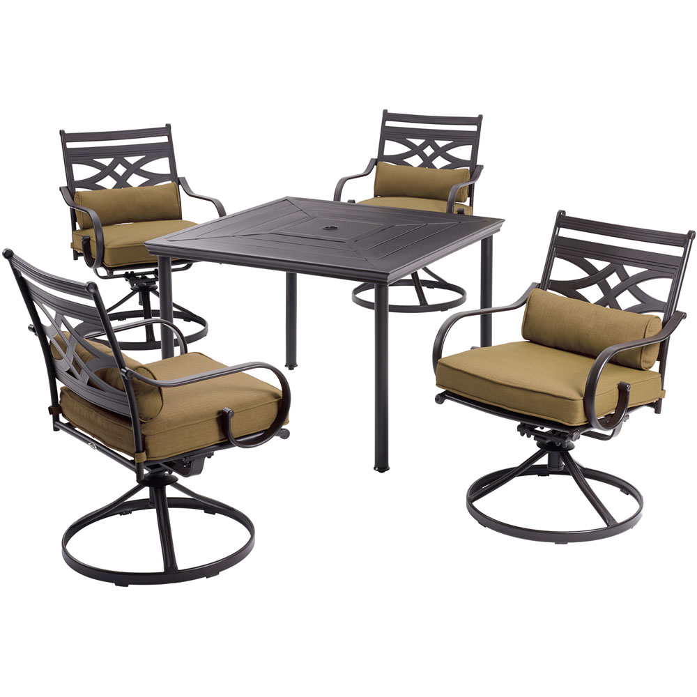 Montclair5pc: 4 Swivel Rockers, 40" Square Dining Table