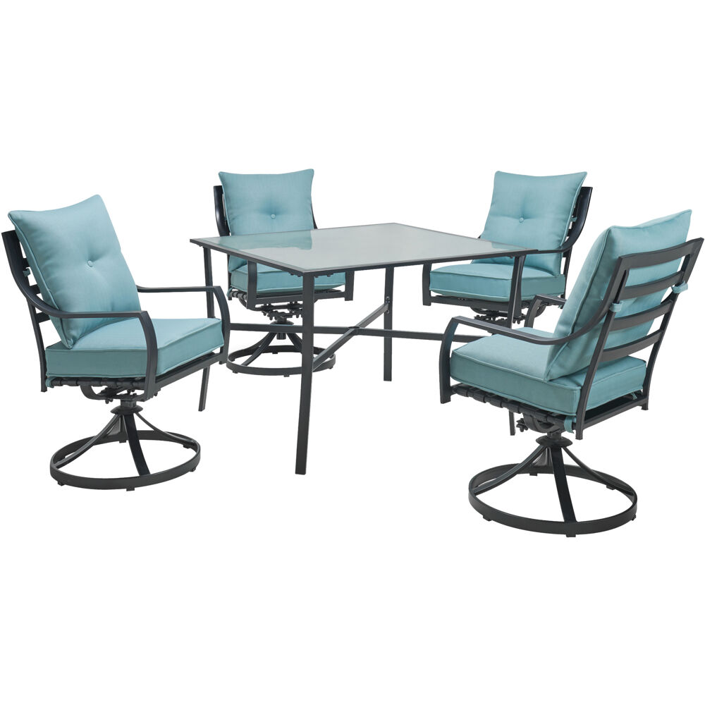 Lavallette5pc: 4 Swivel Dining Chairs and Square Glass Table