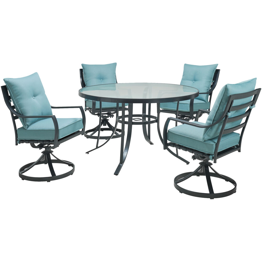 Lavallette5pc: 4 Swivel Dining Chairs and Round Glass Table
