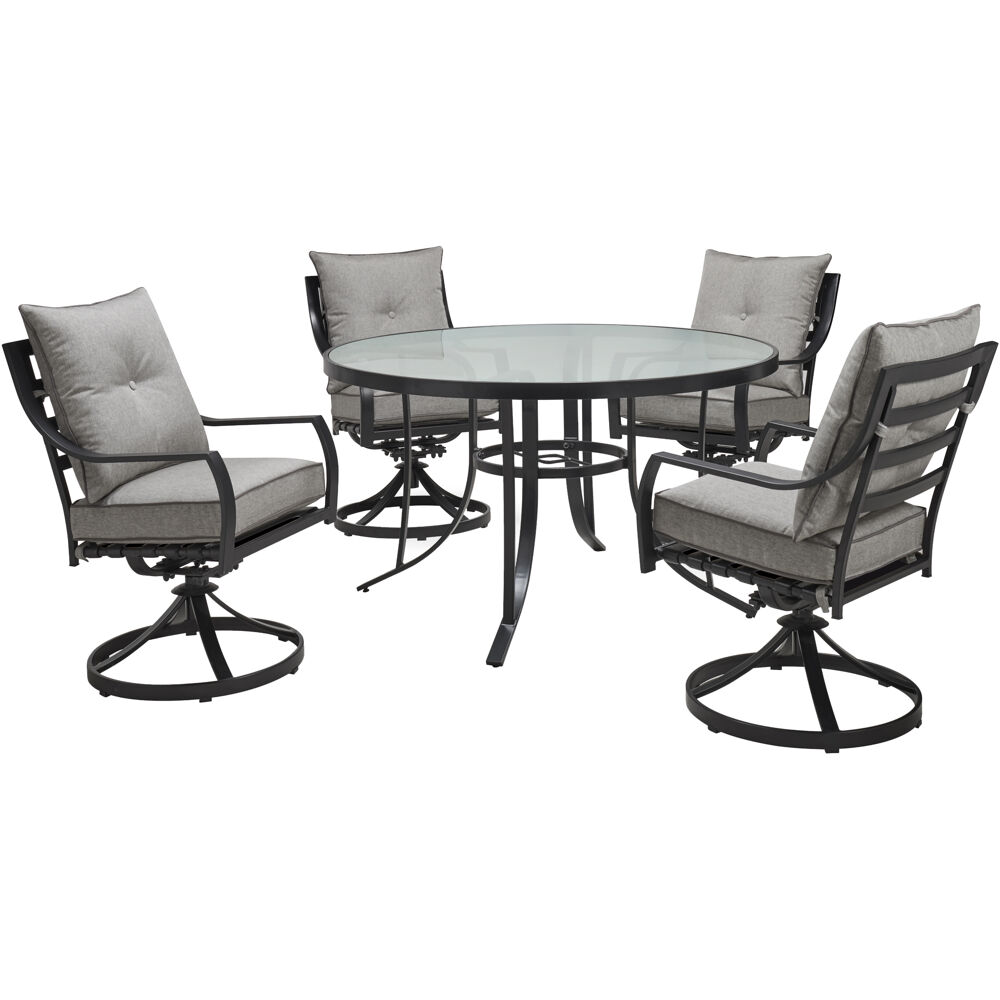 Lavallette5pc: 4 Swivel Dining Chairs and Round Glass Table