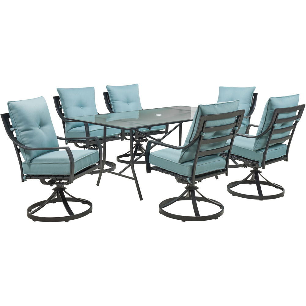 Lavallette7pc: 6 Swivel Dining Chairs and Rectangle Glass Table