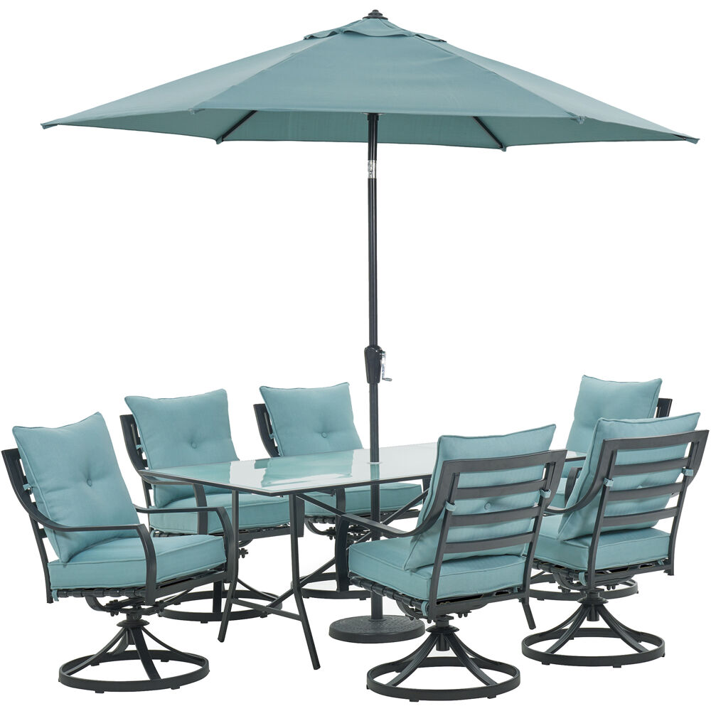 Lavallette7pc: 6 Swivel Dining Chairs, Rectangle Glass Tbl, Umb & Base