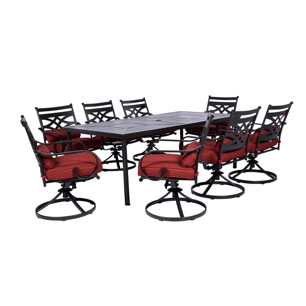 Montclair9pc: 8 Swivel Rockers, 42"x84" Rectangle Dining Table
