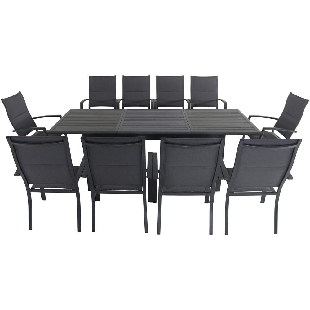 Cameron11pc: 10 High Back Padded Sling Chairs, 63-94" Alum Extension Table