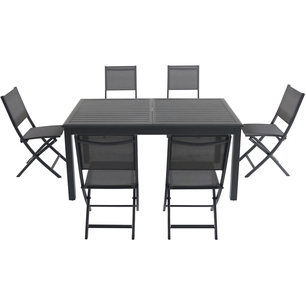 Cameron7pc: 6 Aluminum Sling Folding Chairs, 63-94" Alum Extension Table