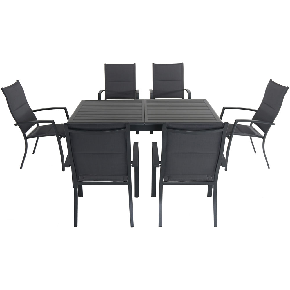 Cameron7pc: 6 High Back Padded Sling Chairs, 63-94" Alum Extension Table