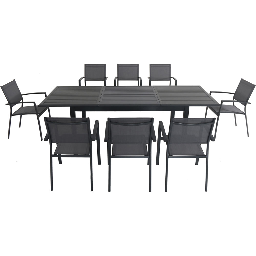 Cameron9pc: 8 Aluminum Sling Chairs, 63-94" Aluminum Extension Table