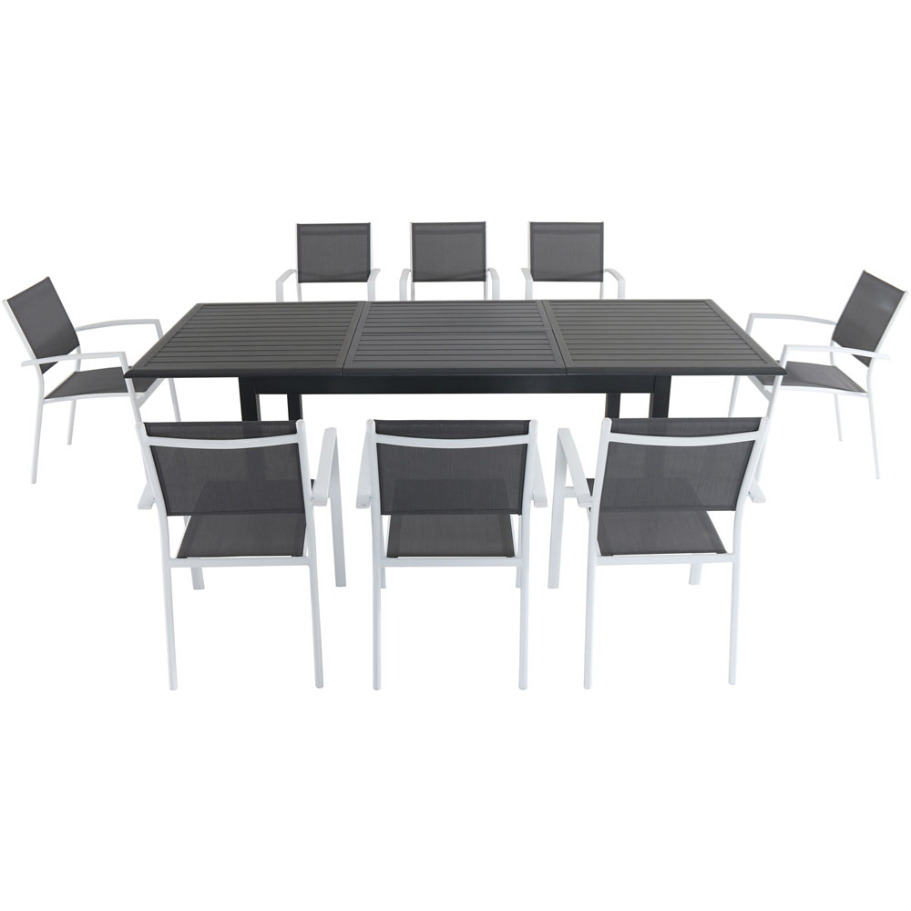 Cameron9pc: 8 Aluminum Sling Chairs, 63-94" Aluminum Extension Table