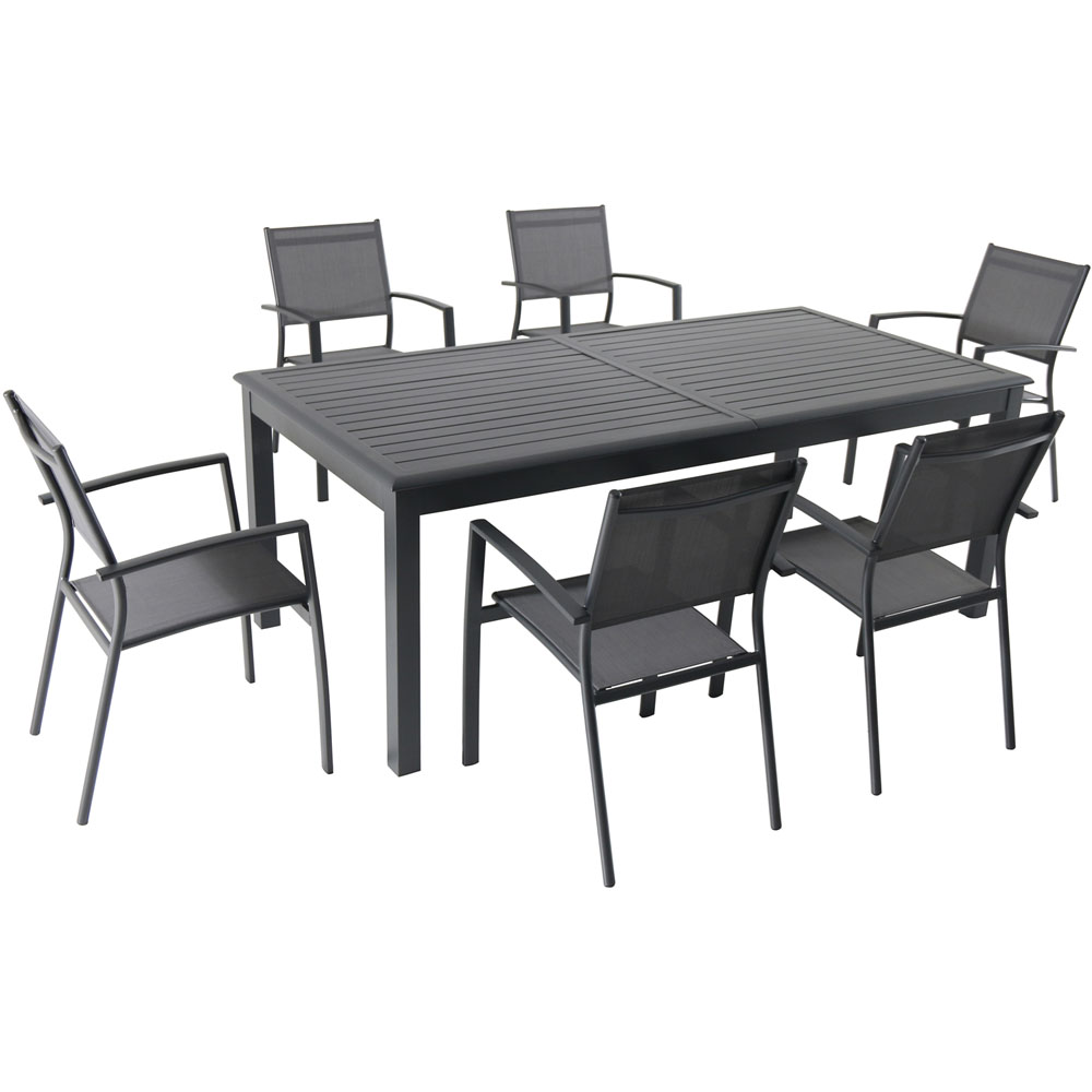 Dawson7pc: 6 Aluminum Sling Chairs, 78-118" Aluminum Extension Table