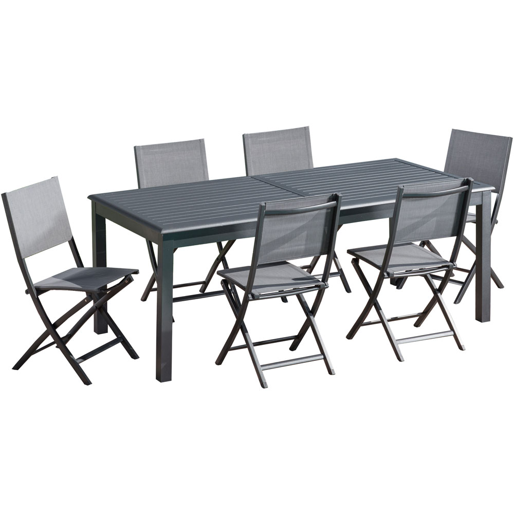 Dawson7pc: 6 Aluminum Sling Folding Chairs, 78-118" Alum Extension Table
