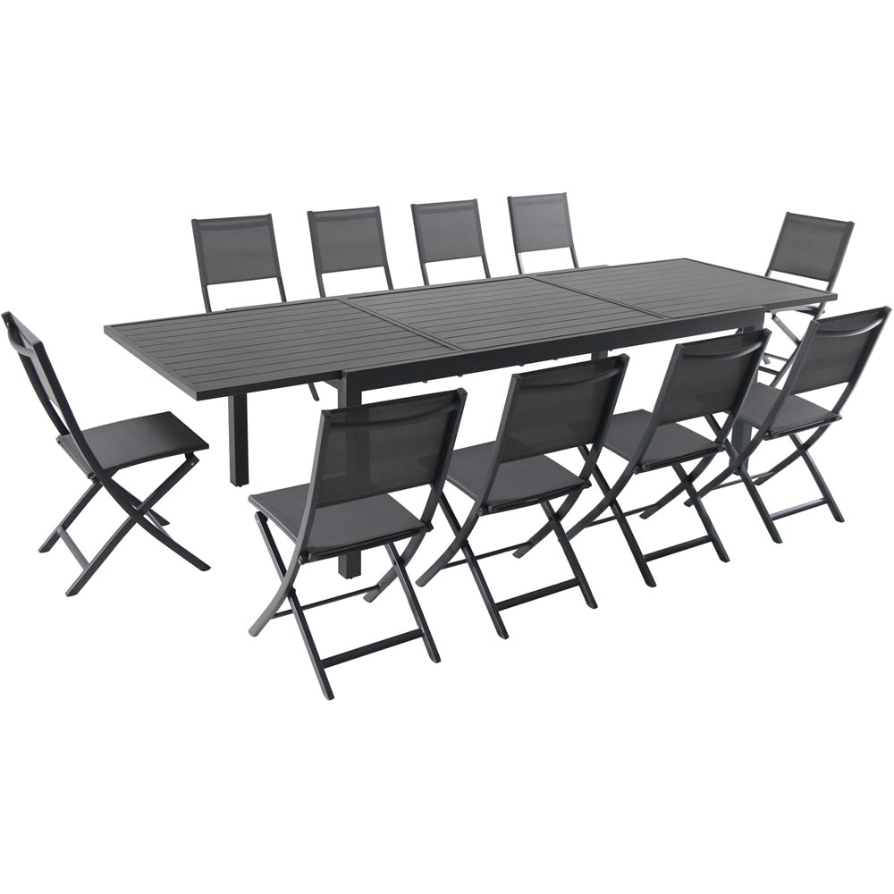 Naples11pc: 10 Aluminum Sling Folding Chairs, Aluminum Extension Table