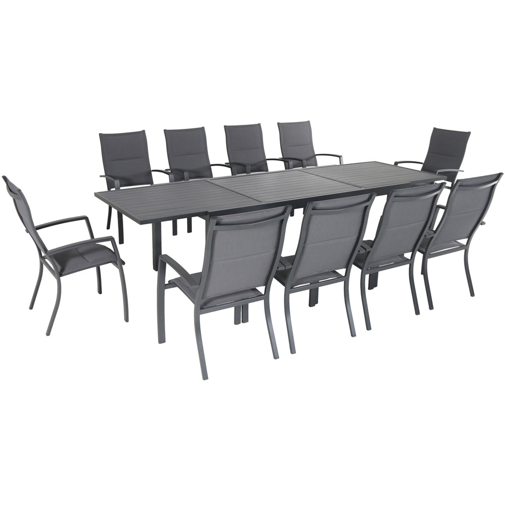 Naples11pc: 10 High Back Padded Sling Chairs, Aluminum Extension Table