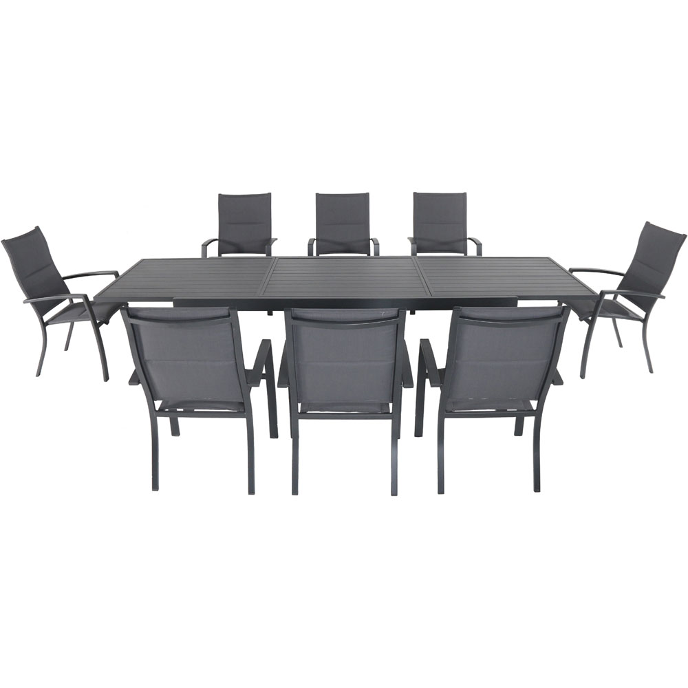 Naples9pc: 8 High Back Padded Sling Chairs, Aluminum Extension Table
