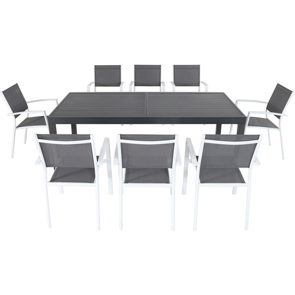 Naples9pc: 8 Aluminum Sling Chairs, Aluminum Extension Table