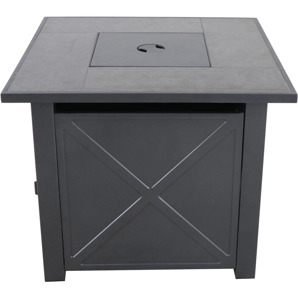 Naples Steel Gas Fire Pit with Tile Top and Light Gray Lava Rocks