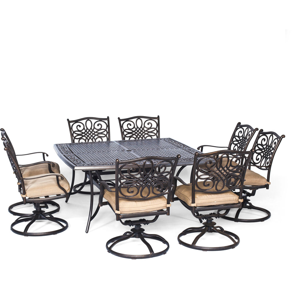 Traditions9pc: 8 Swivel Rockers, 60" Square Cast Table