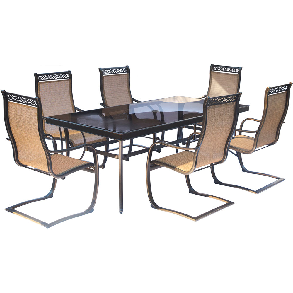 Monaco7pc: 6 Sling Spring Chairs, 42x84" Glass Top Table