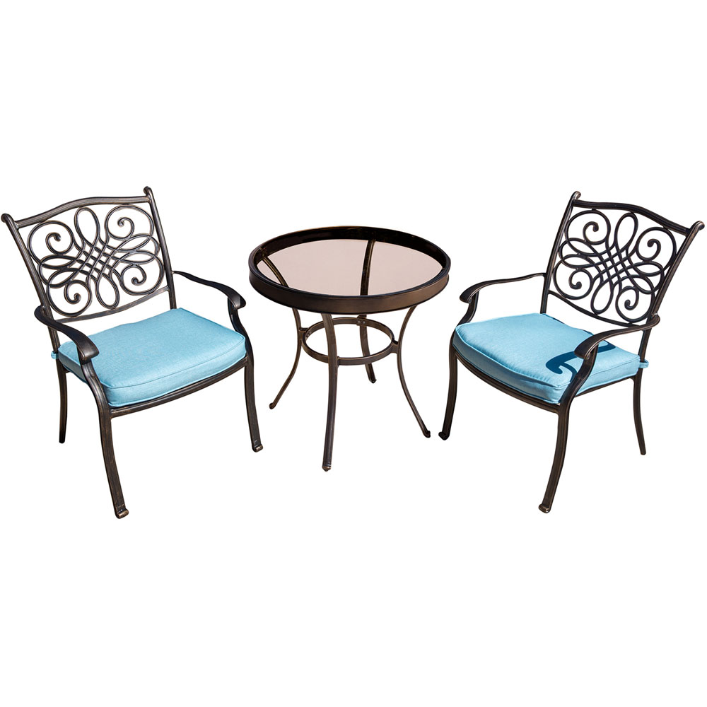 Traditions3pc: 2 Dining Chairs, 30" Round Glass Top Table