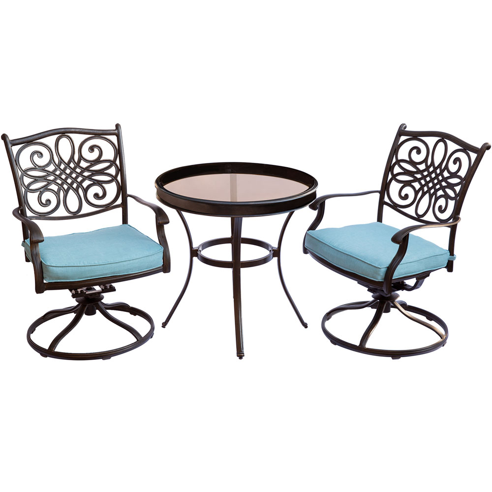 Traditions3pc: 2 Swivel Rockers, 30" Round Glass Top Table