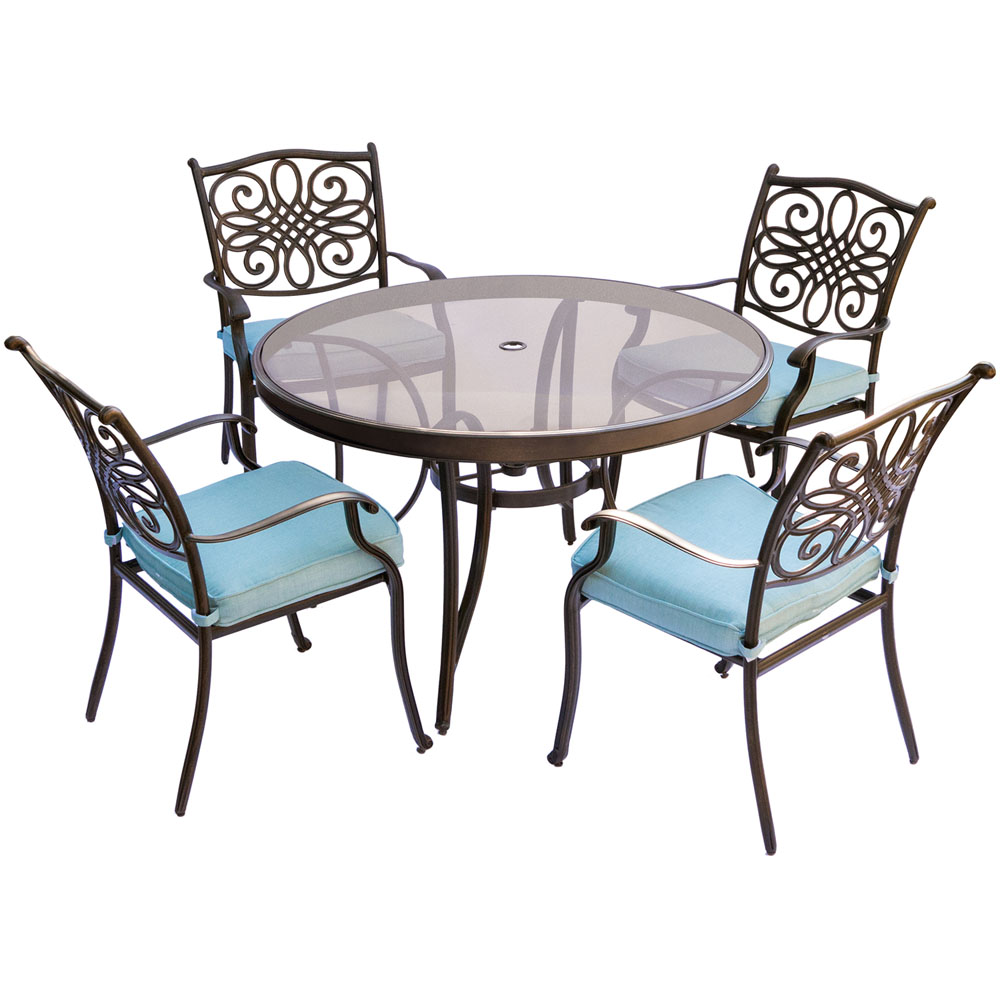 Traditions5pc: 4 Dining Chairs, 48" Round Glass Top Table