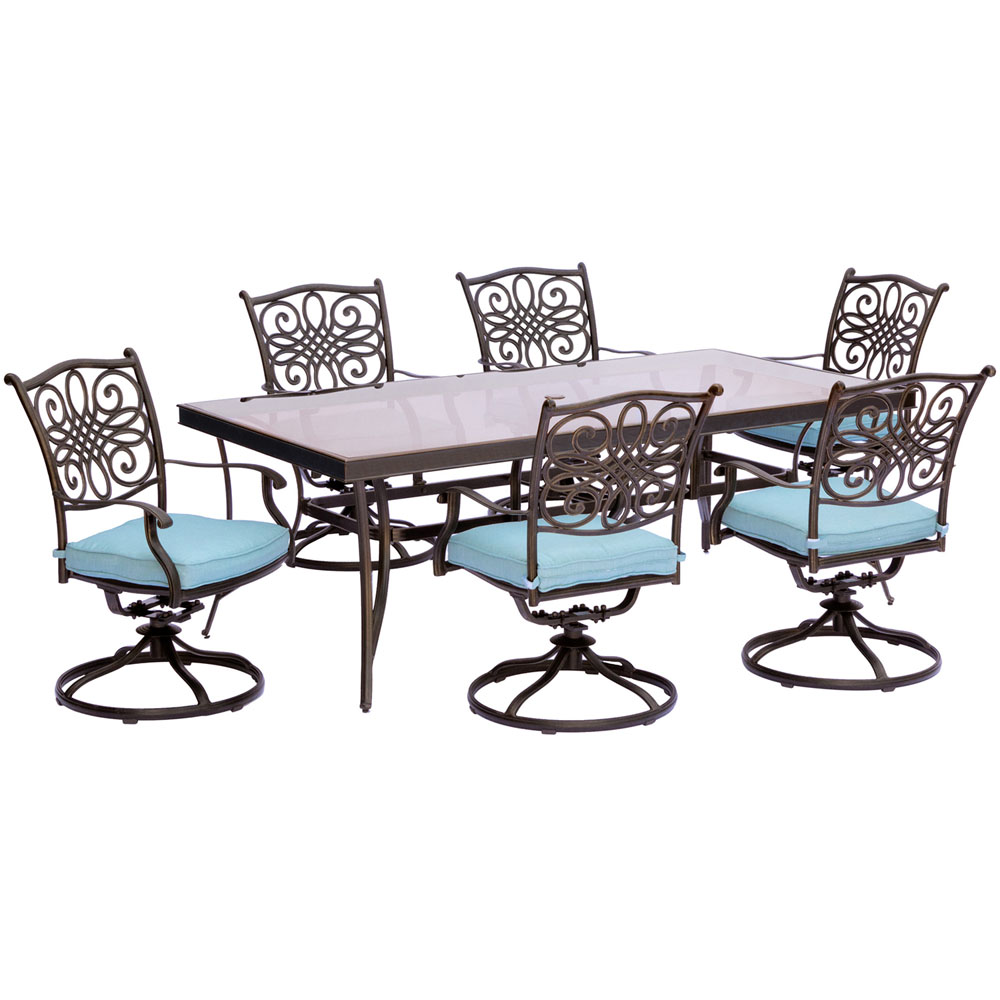 Traditions7pc: 6 Swivel Rockers, 42x84" Glass Top Table