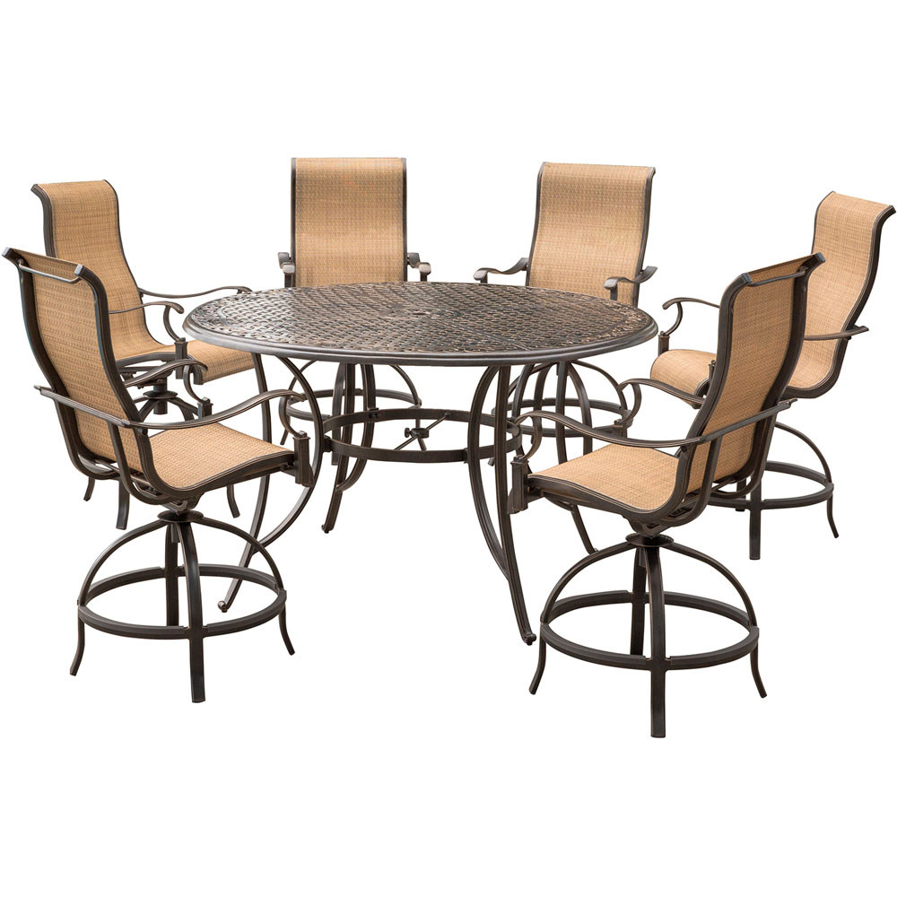 Manor7pc: 6 Sling Counter Height Swvl Chairs, 56" Rnd Cast Table (36"H)