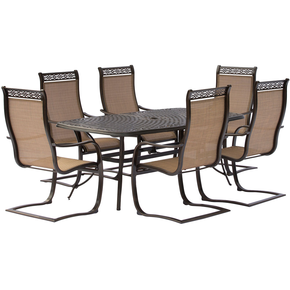 Manor7pc: 6 Sling Spring Dining Chairs, 38x72" Cast Table