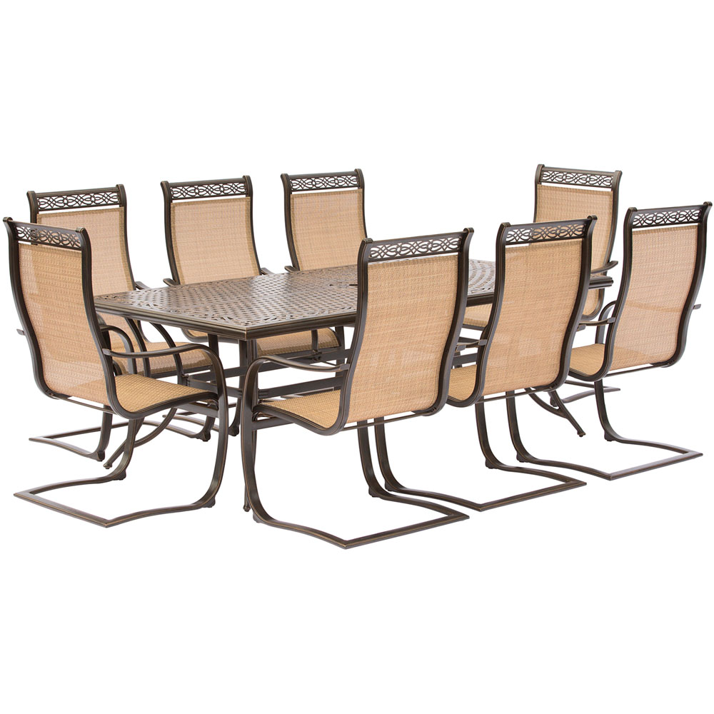 Manor9pc: 8 Sling Spring Chairs, 42x84" Cast Table