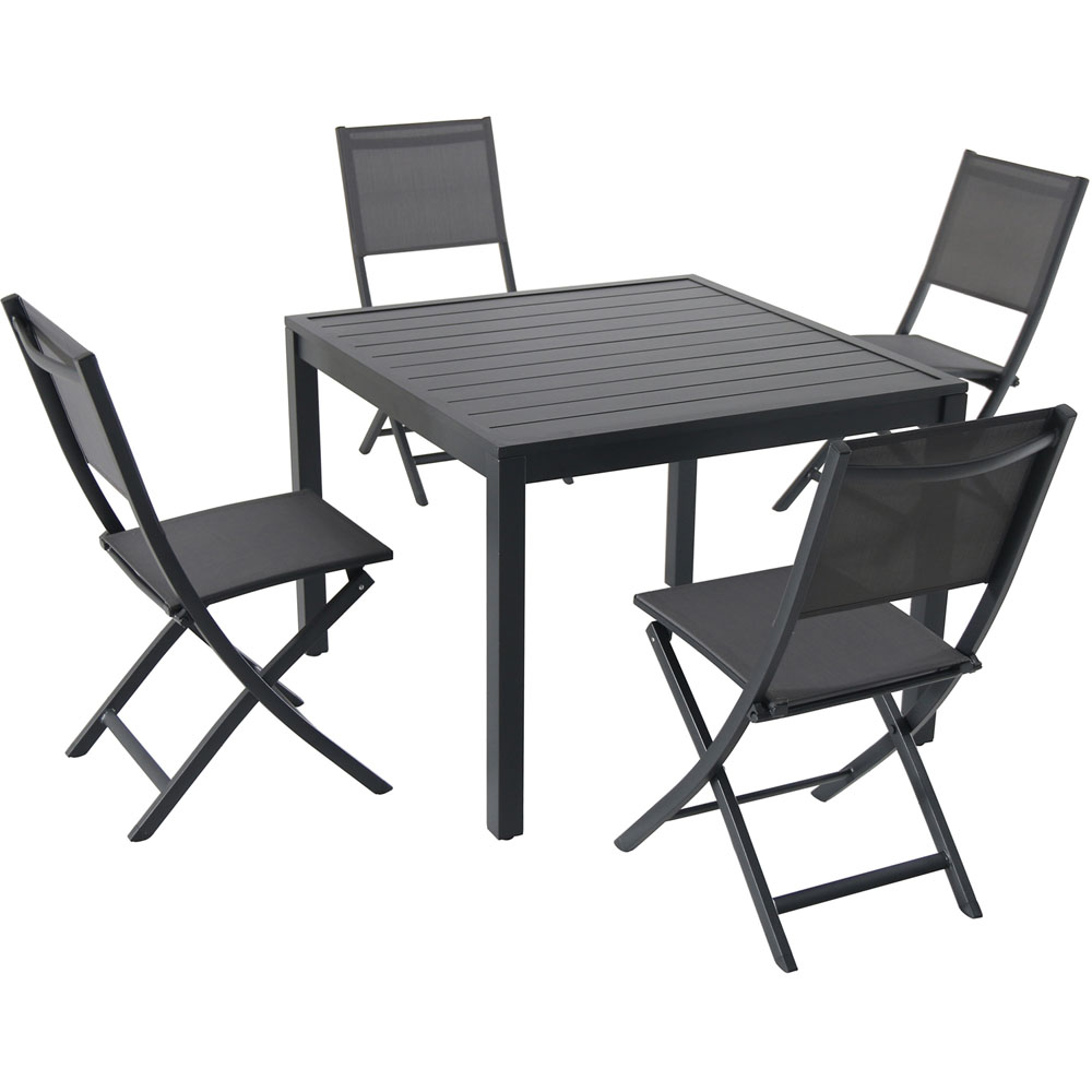 Naples5pc: 4 Aluminum Sling Folding Chairs, 38" Sq Slat Top Table