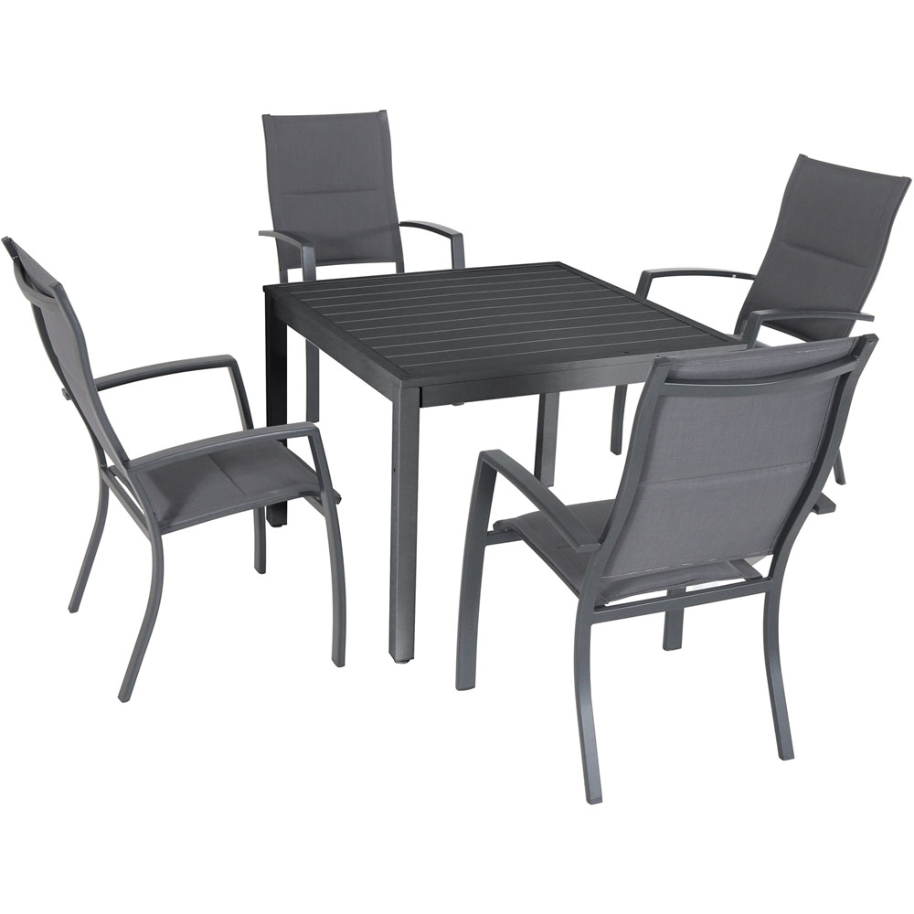 Naples5pc: 4 High Back Padded Sling Chairs, 38" Sq Slat Top Table