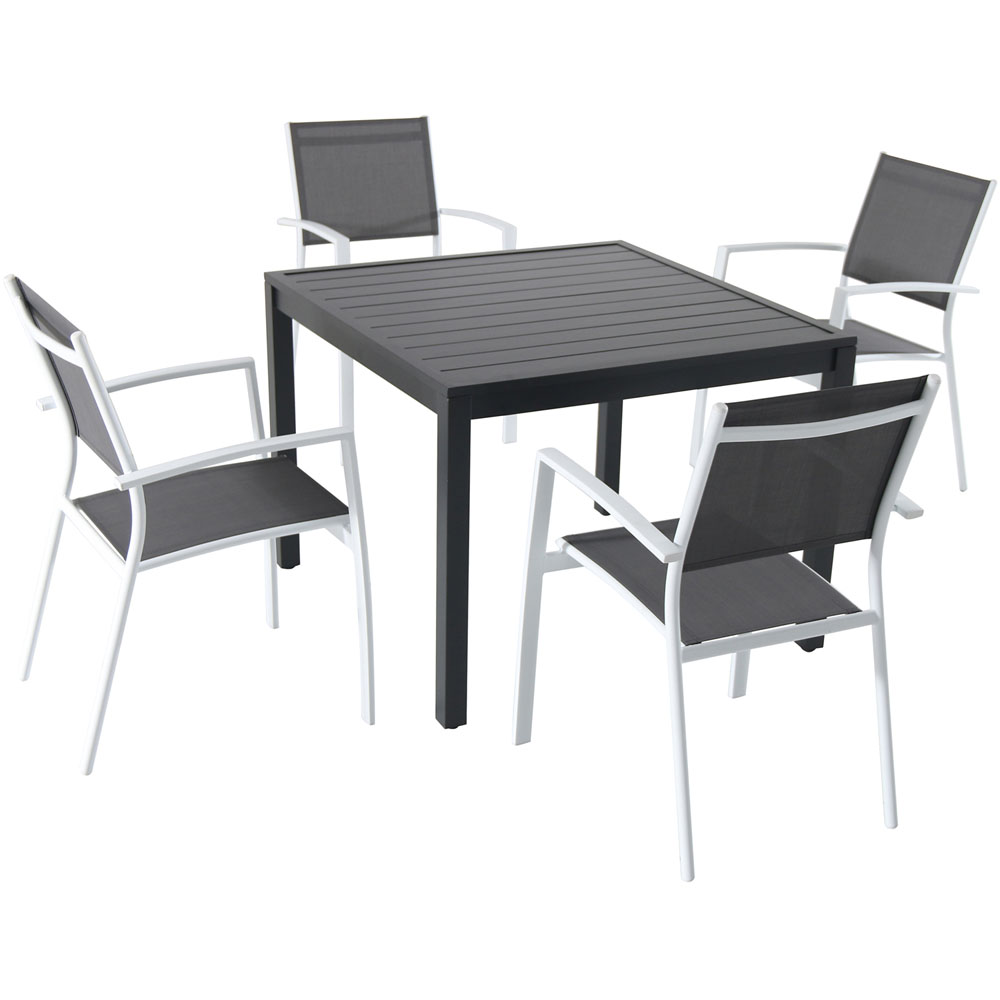 Naples5pc: 4 Aluminum Sling Back Chairs, 38" Sq Slat Top Table