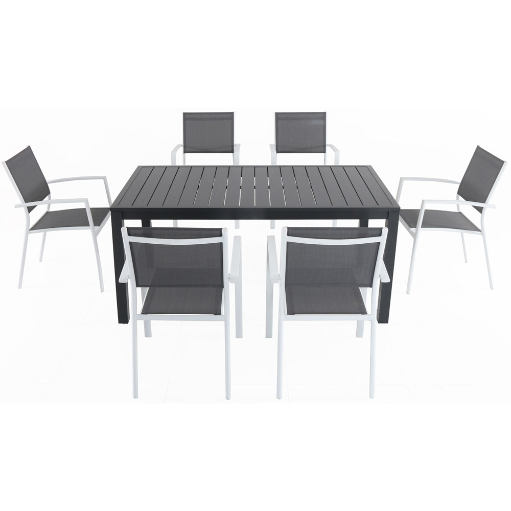 Naples7pc: 6 Aluminum Sling Chairs, 63x35" Aluminum Slat Table