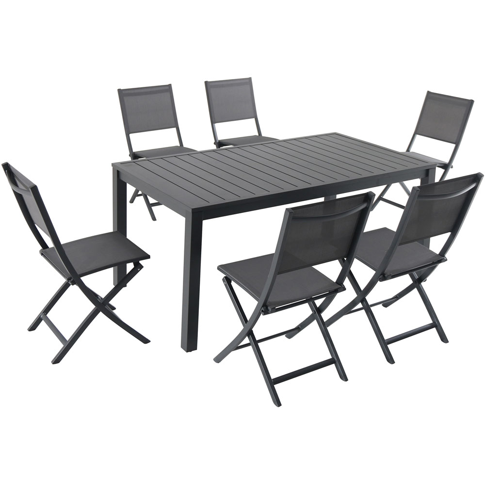 Naples7pc: 6 Aluminum Sling Folding Chairs, 63x35" Aluminum Slat Table