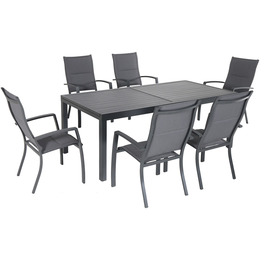 Naples7pc: 6 High Back Padded Sling Chairs, 63x35" Aluminum Slat Table